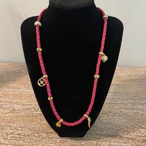Henri Bendel dark pink braided leather necklace